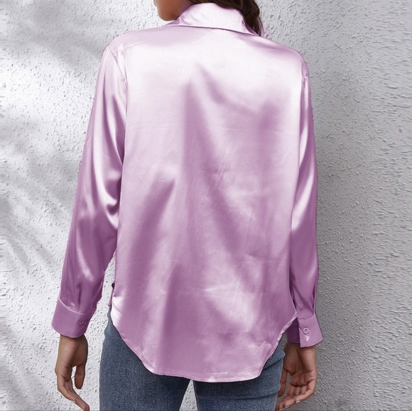 Pretty Lilac Collared Neck Buttoned Long Sleeve Shirt - Picture 3 of 4